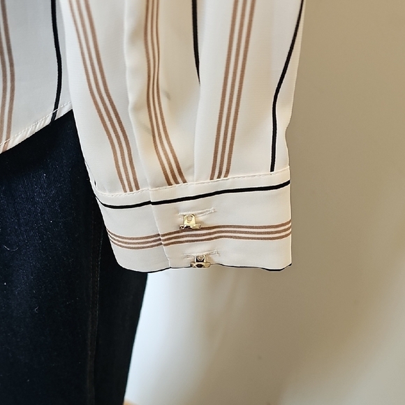 WHBM Striped Women's Top - White and Brown - Picture 4 of 6